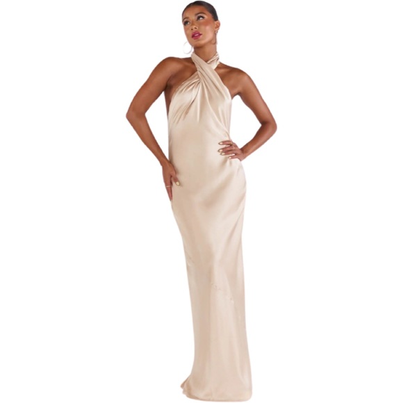 Show Me Your MuMu Dresses & Skirts - Show Me Your Mumu Jasmine Halter Maxi Dress Luxe Satin, Champagne. Size XS. NWT!